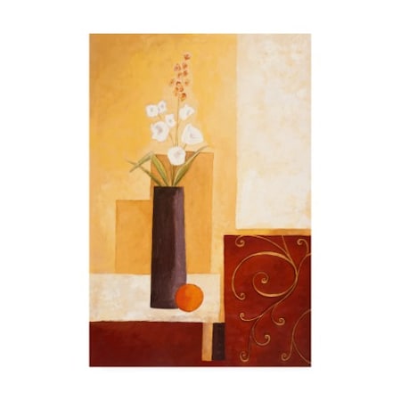 Pablo Esteban 'White Flowers In Brown Vase' Canvas Art,16x24